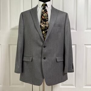Chaps Men's Gray Herringbone Two Buttons Sportscoat Blazer Jacket Size 48L